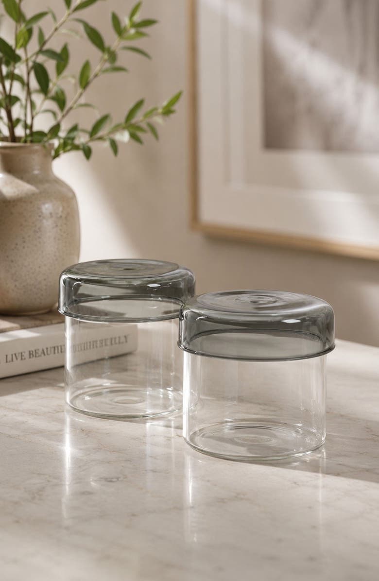 Zodax Set of 2 Smoke Utility Glass Jars, Alternate, color, Clear/ Gray