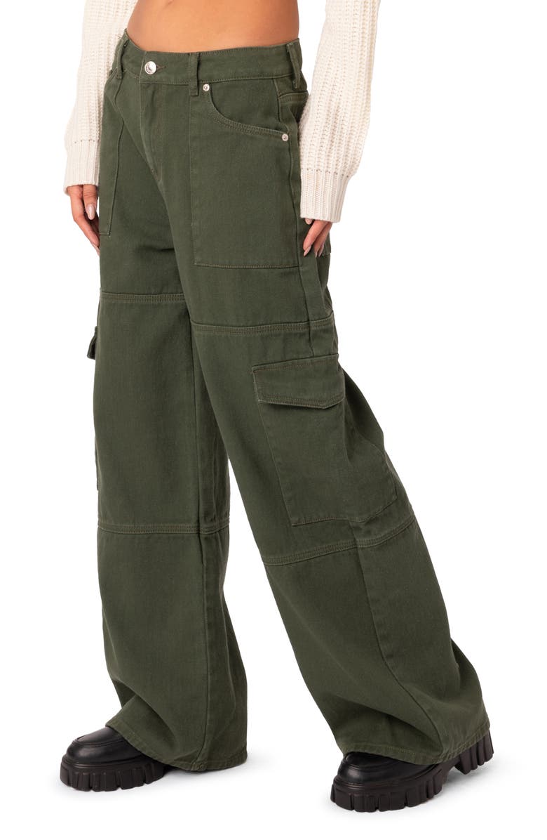 EDIKTED Ember Denim Cargo Pants, Alternate, color, Olive