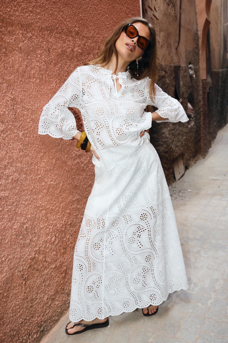 Brizacras Broderie Anglaise Maxi Skirt, Alternate, color, White