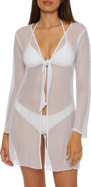 Becca Tie Front Long Sleeve Sheer Mesh Cover-Up