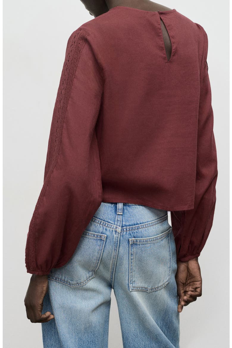 Embroidered Puff Sleeve Cotton Top, Alternate, color, BURGUNDY