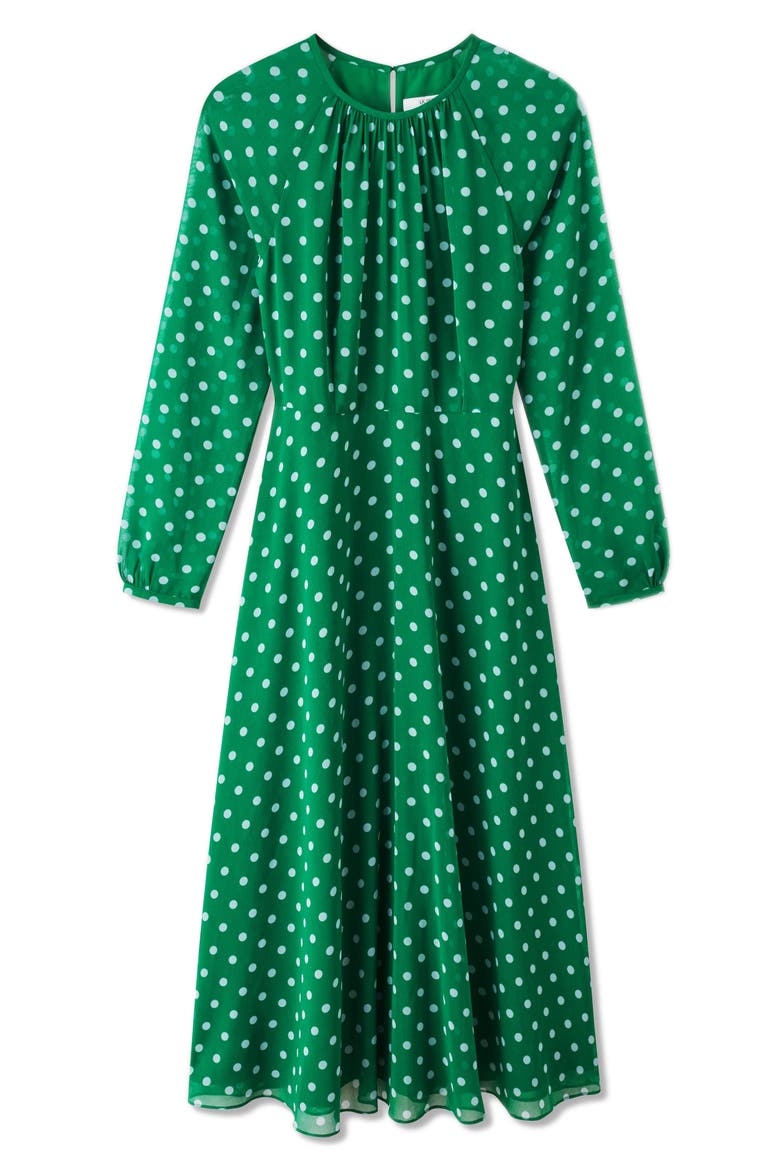 Addison Polka Dot Long Sleeve Midi Dress, Alternate, color, GREEN