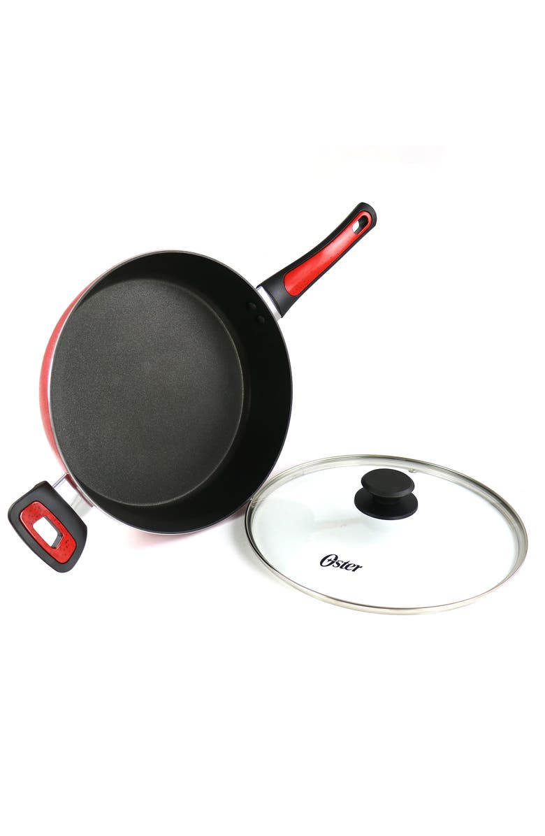 OSTER Claybon 3.8 Quart Nonstick Saute Pan With Lid, Alternate, color, Red