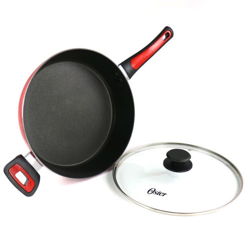 Oster Claybon 3.8 Quart Nonstick Saute Pan With Lid In Speckled Red In Red