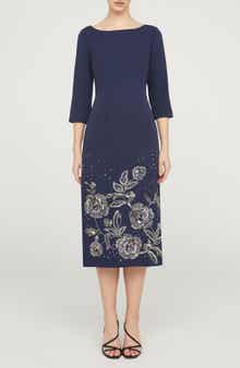 JS Collections Delilah Floral Beaded Cocktail Midi Dress