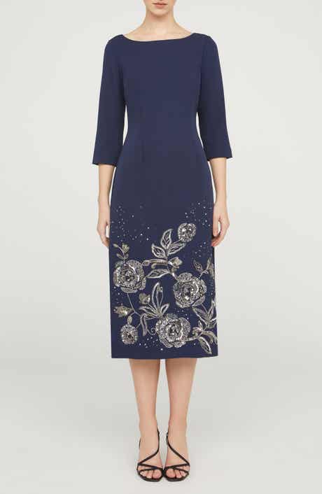 JS Collections Delilah Floral Beaded Cocktail Midi Dress