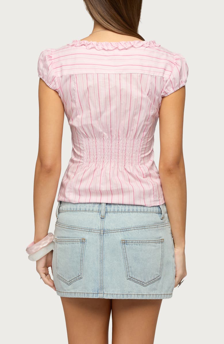 EDIKTED Georgia Ruffle Stripe Cotton Button-Up Shirt, Alternate, color,