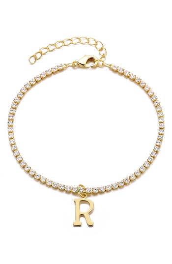 Adornia 14k Gold Plated Tennis Bracelet With Initial Charm In Gold