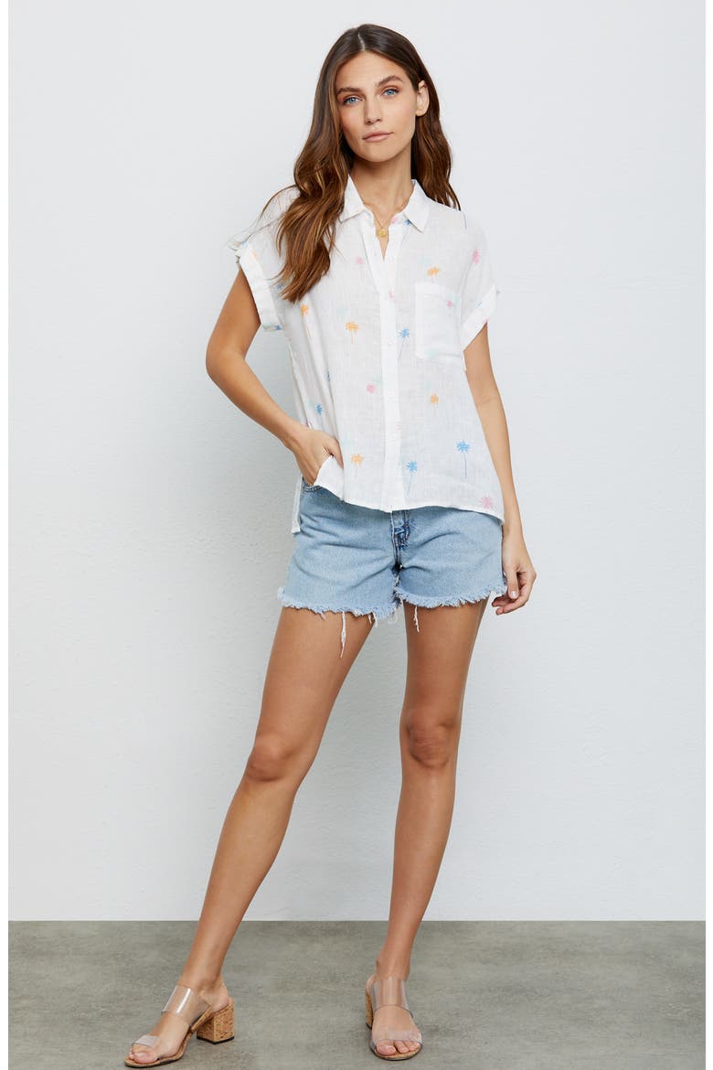Whitney Print Shirt, Alternate, color, NEON PALMS
