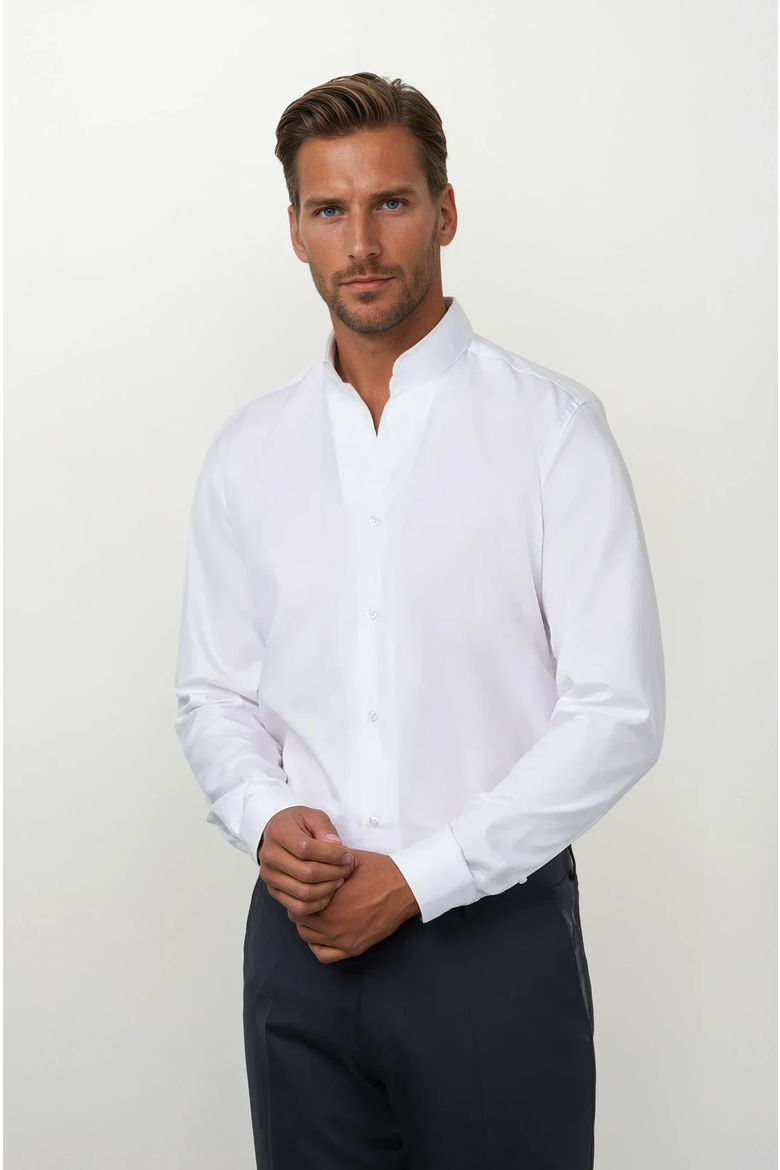 Tonali tulip stand up collar long sleeve shirt, Main, color, White