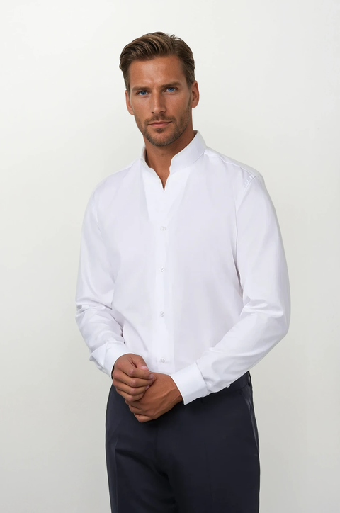 Tonali Stand collar Button-Up Long Sleeve Shirt