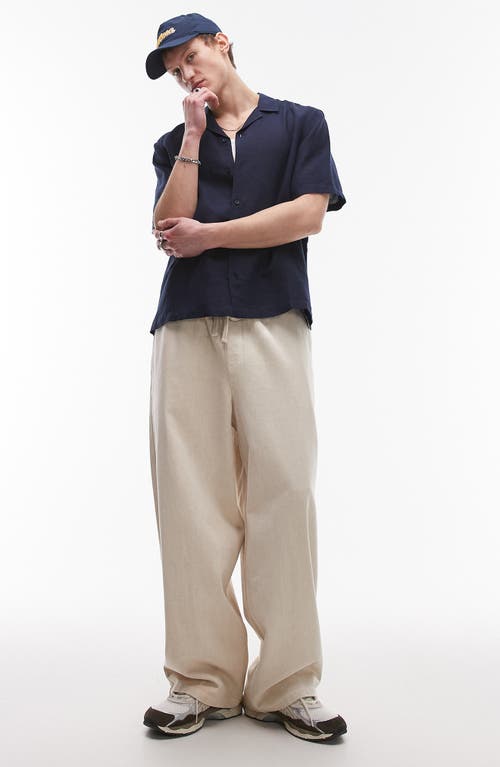 Topman Regular Fit Linen & Viscose Camp Shirt In Blue