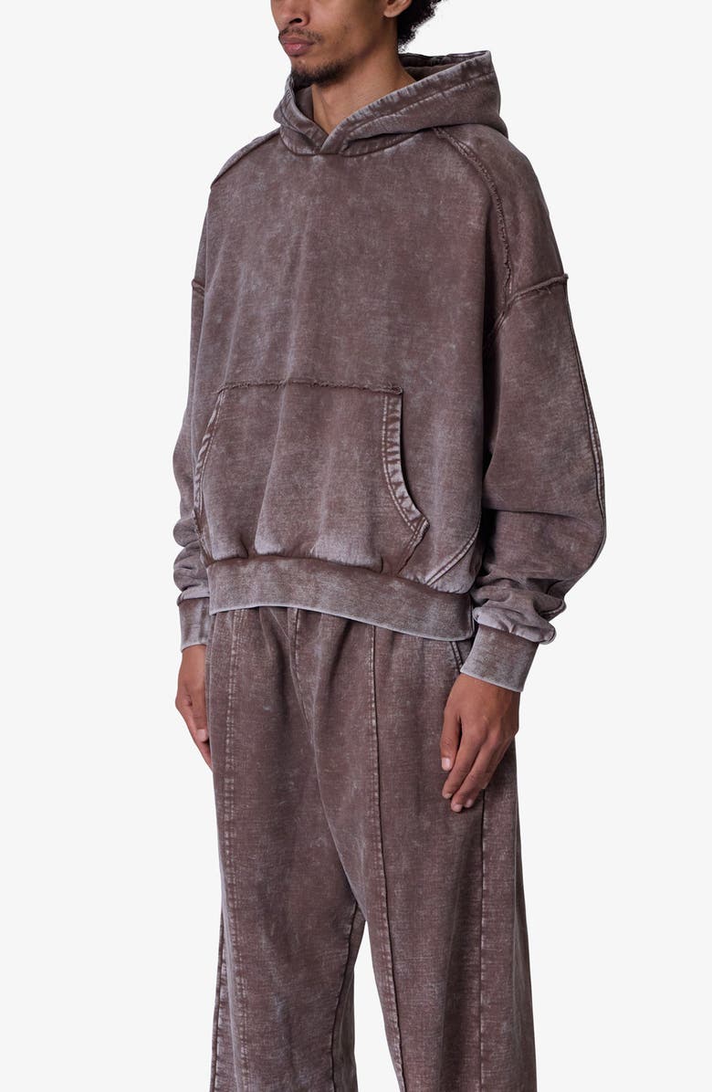 mnml Frayed Seam Acid Wash Cotton Fleece Hoodie, Alternate, color, Brown