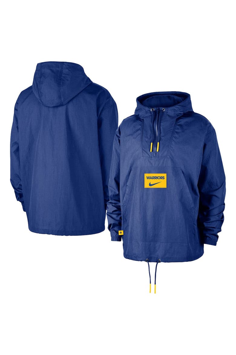 Men's Nike  Royal Golden State Warriors Courtside Premium Club Anorak Quarter-Zip Hoodie Jacket, Alternate, color, Royal