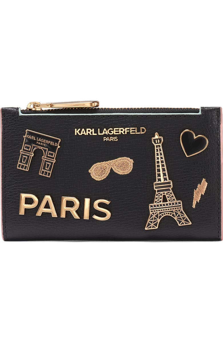 KARL LAGERFELD PARIS Small Wallet with Pins, Main, color, Black/Gold