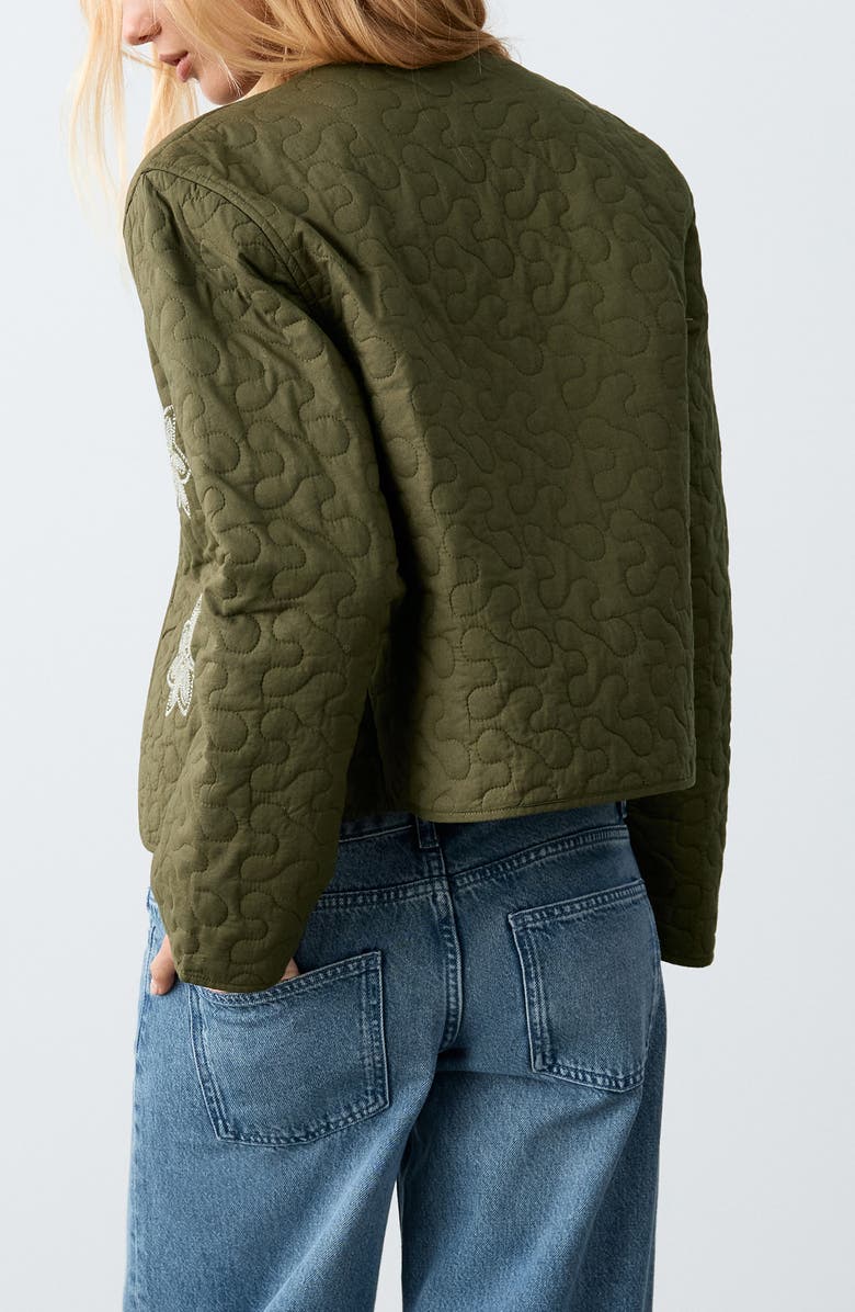 MANGO TEEN Embroidered Quilted Jacket, Alternate, color, Khaki Green