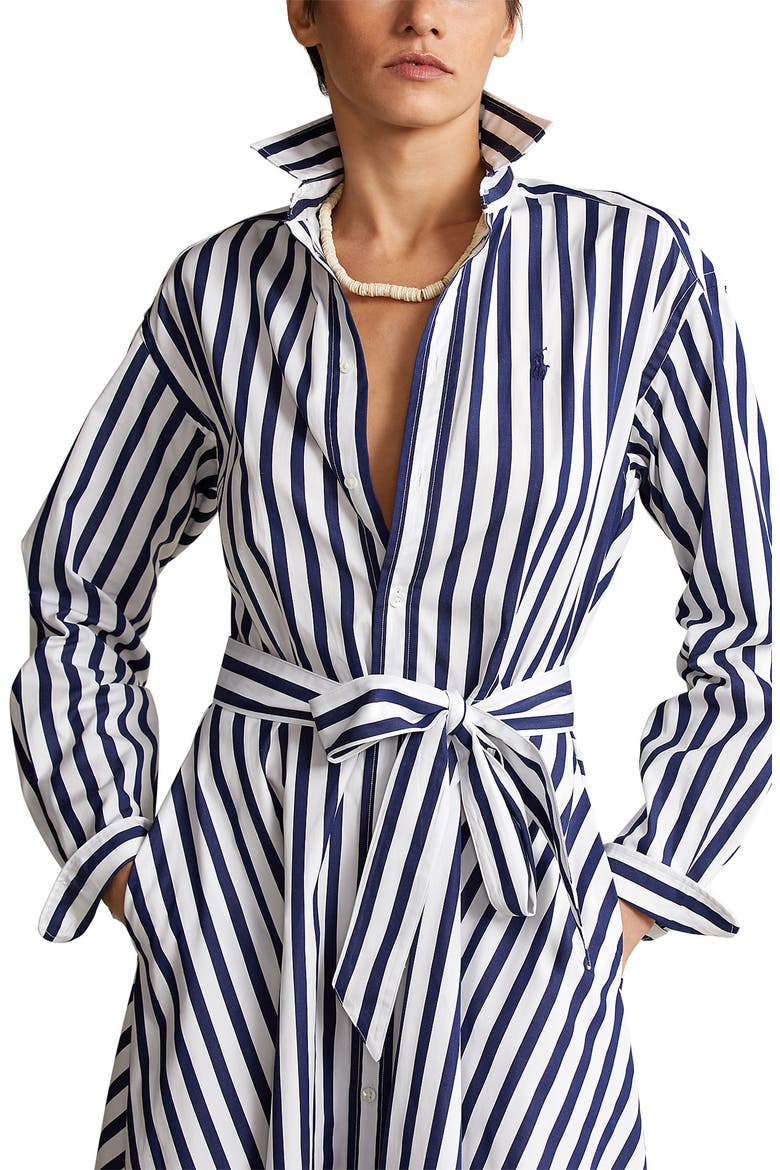 Stripe Cotton Shirtdress, Alternate, color, NAVY/ WHITE