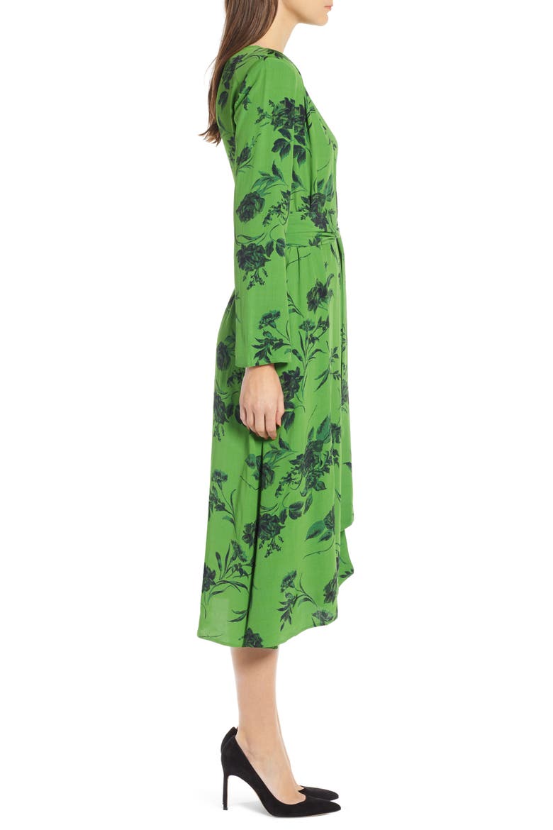 Belted Midi Dress (Nordstrom Exclusive), Alternate, color, GREEN ENERGY TONAL FLORAL