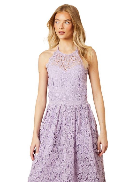Oasis Lace Detail Halterneck Midi Dress In Purple