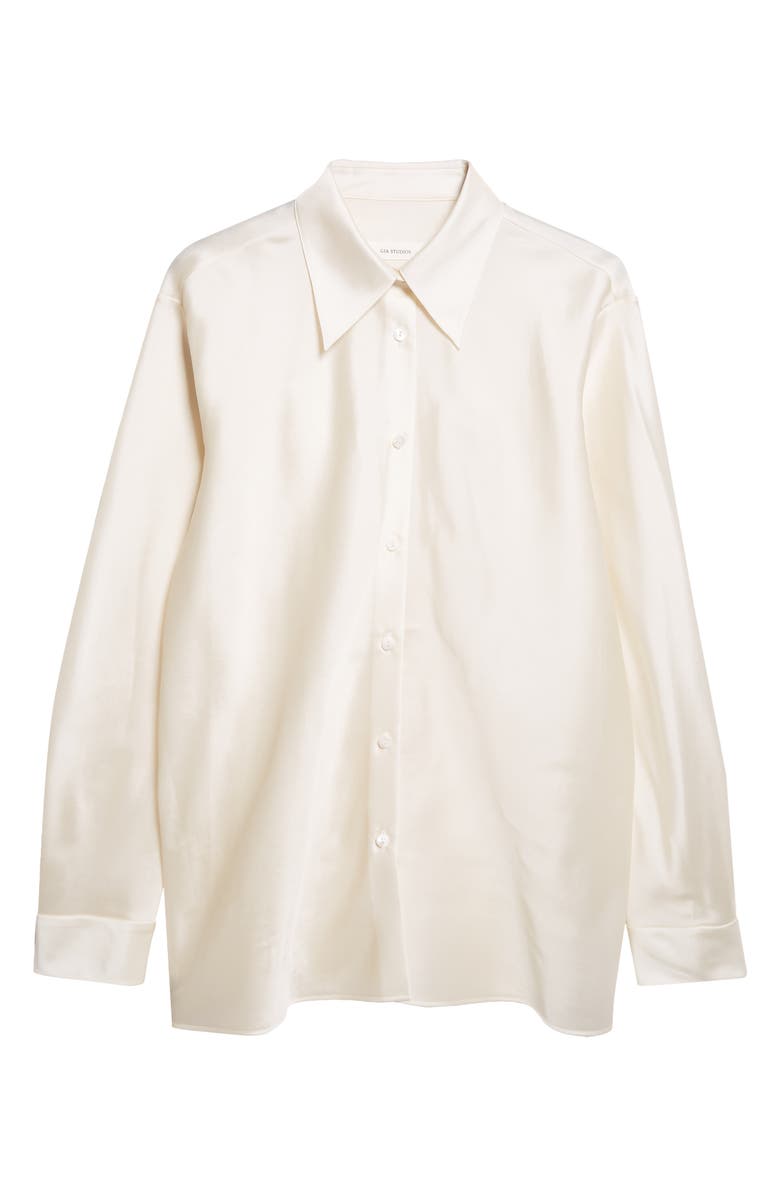 GIA STUDIOS Perle Oversize Vietnamese Silk Button-Up Shirt, Alternate, color, Cream