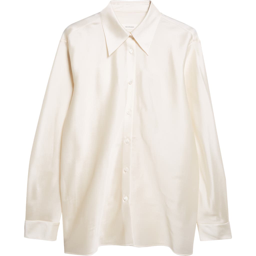 Gia Studios Perle Oversize Vietnamese Silk Button-up Shirt In White