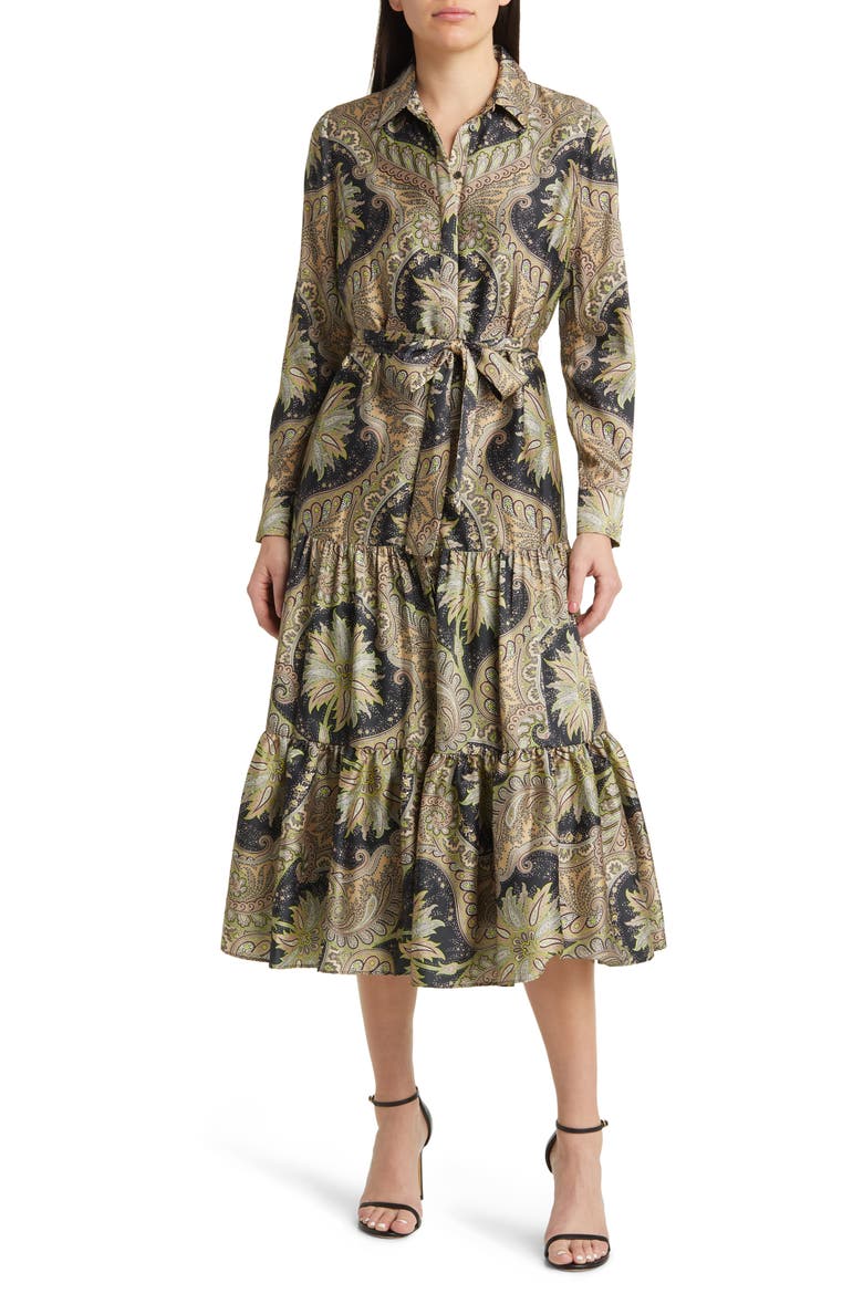 Print Long Sleeve Maxi Shirtdress, Main, color, NATURAL MULTI