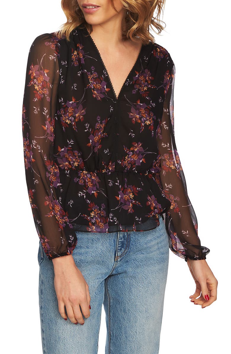 1.STATE Wildflower V-Neck Peplum Blouse, Main, color, 