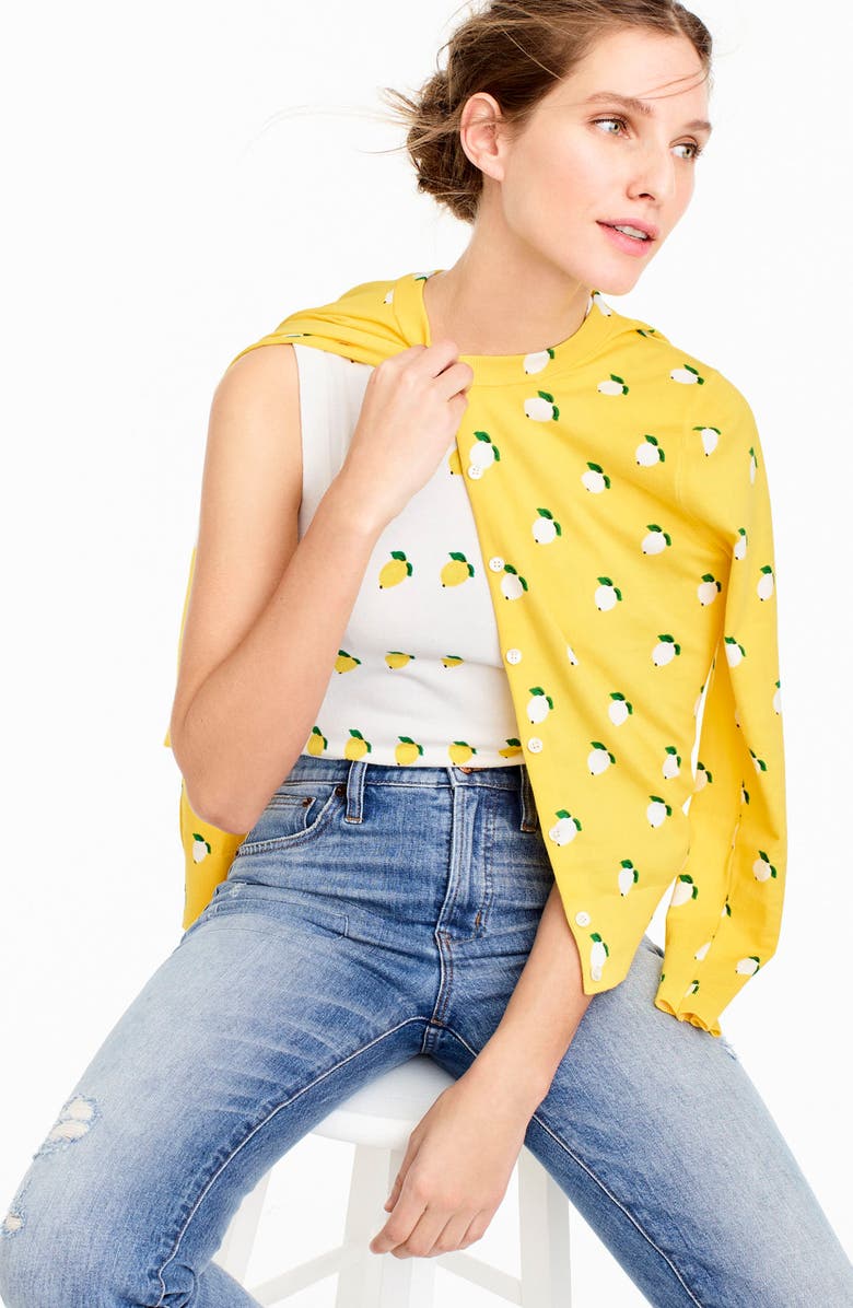 J.Crew Jackie Lemon Print Cardigan, Alternate, color, 