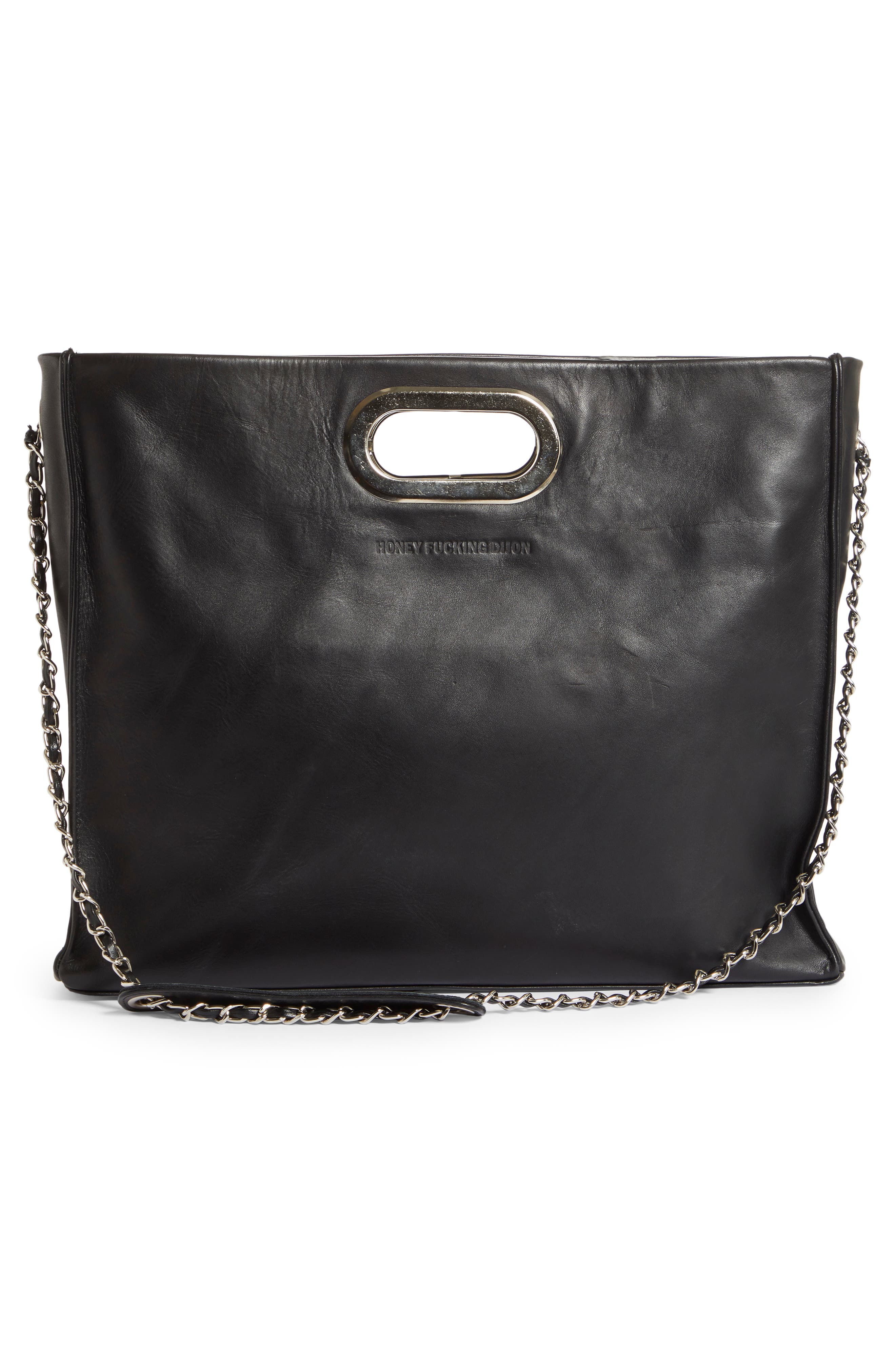 HFD Logo Embossed Leather Clutch Bag, Alternate, color, 