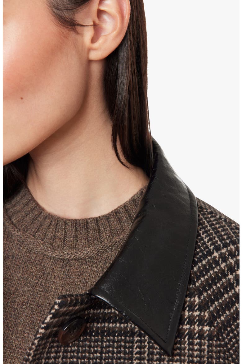 Plaid A-Line Coat with Faux Leather Collar, Alternate, color, CHOCOLATE PLAID