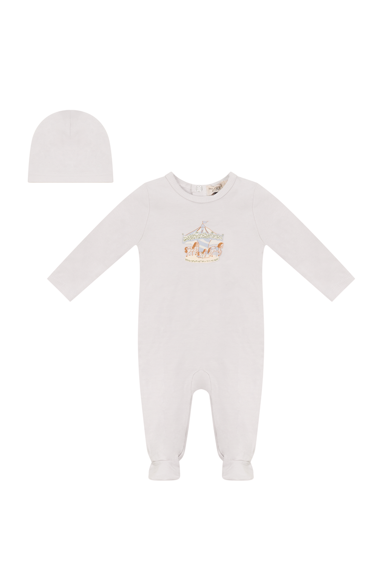 Carousel Print Romper with Hat, Main, color, Off White