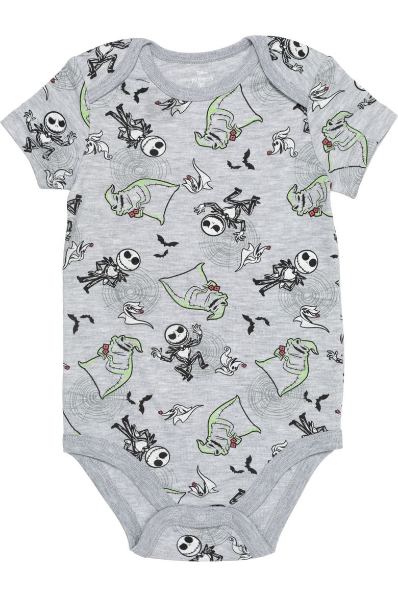 Nightmare Before Christmas 5-Pack Short Sleeve Bodysuits, Alternate, color, Black Grey Neon Green