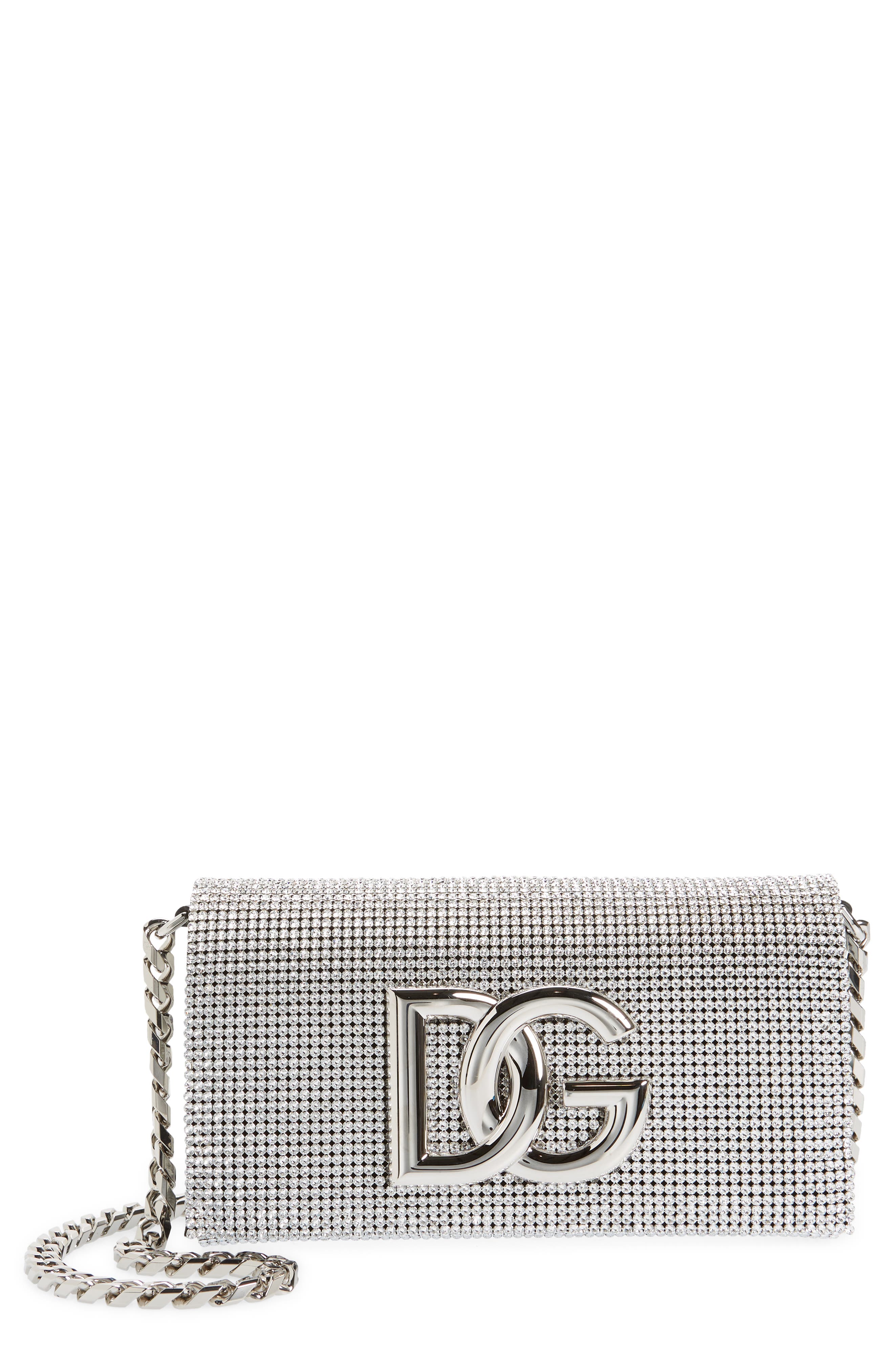Dolce&Gabbana DG Logo Crystal Mesh Shoulder Bag, Main, color, 