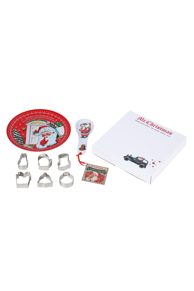 12 in. Santa Plate, Spoon Rest & 6-Piece Cookie Cutter Baking Gift Set with Recipe, Alternate, color, Multicolored