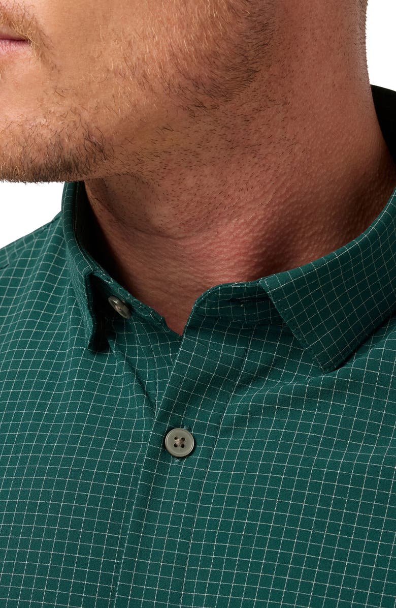 Mizzen+Main Leeward Trim Fit Dark Green Check No Tuck Stretch Button-Up Shirt, Alternate, color, 