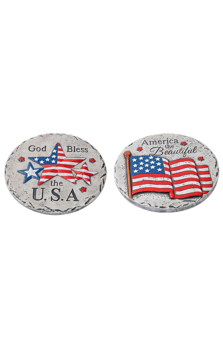 Glitzhome Set of 2 Patriotic Americana Cement Flag & Stars Stepping Stones, Alternate, color, Blue