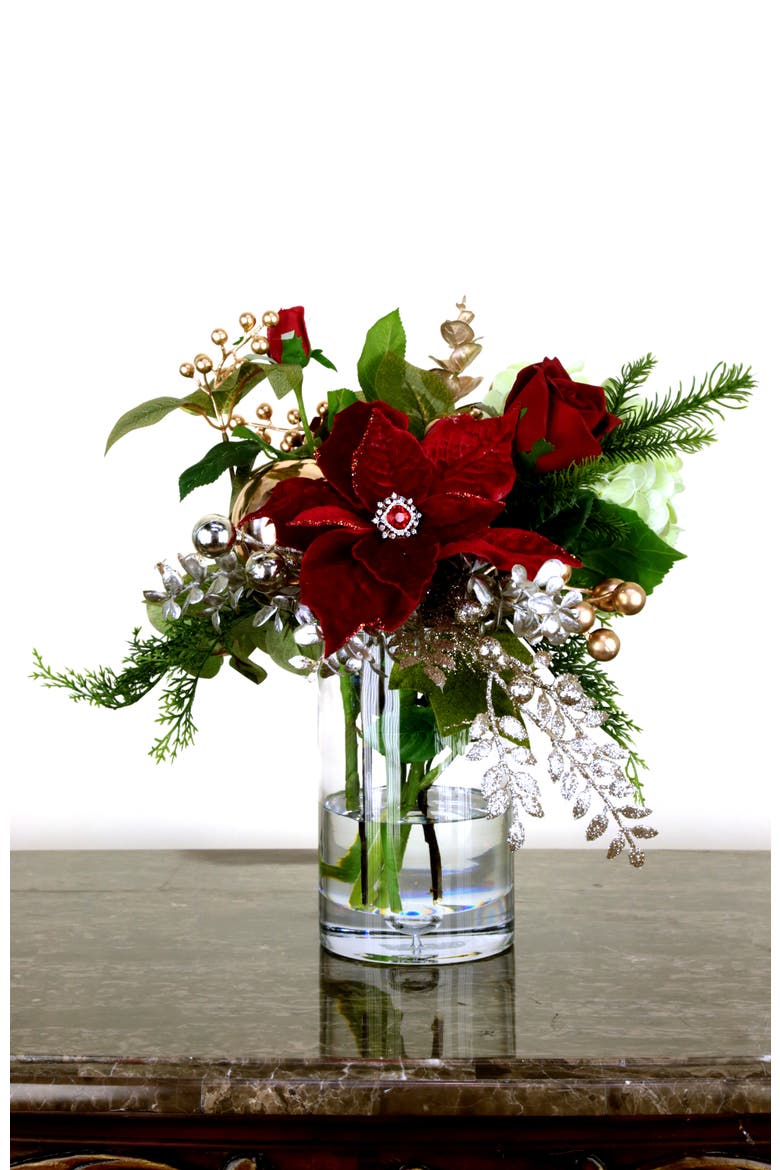 Jeweled Poinsettia Christmas Vase, Alternate, color, Deep Red
