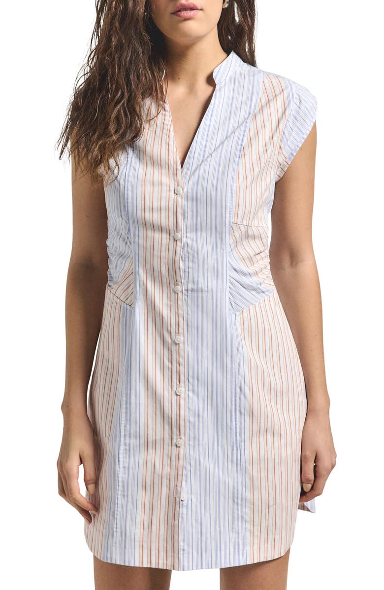 Derek Lam 10 Crosby Elyse Stripe Sleeveless Mini Shirtdress, Main, color, Horizon Multi