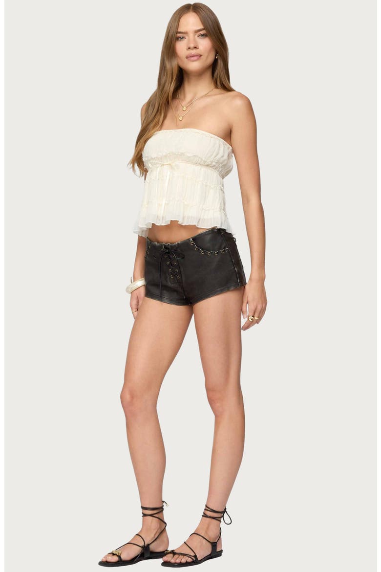 Lace-Up Low Rise Faux Leather Shorts, Alternate, color, BLACK-WASHED