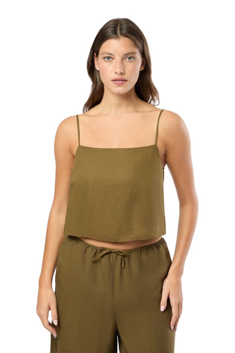Air Linen Square Neck Tank Top, Alternate, color, OLIVE