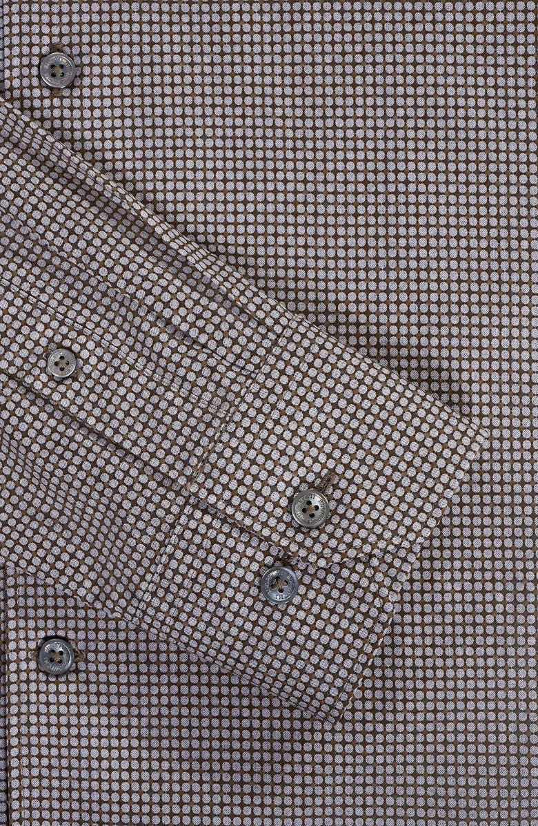 Bugatchi Alvin Trim Fit Dot Print Stretch Cotton Button-Up Shirt, Alternate, color, Sienna