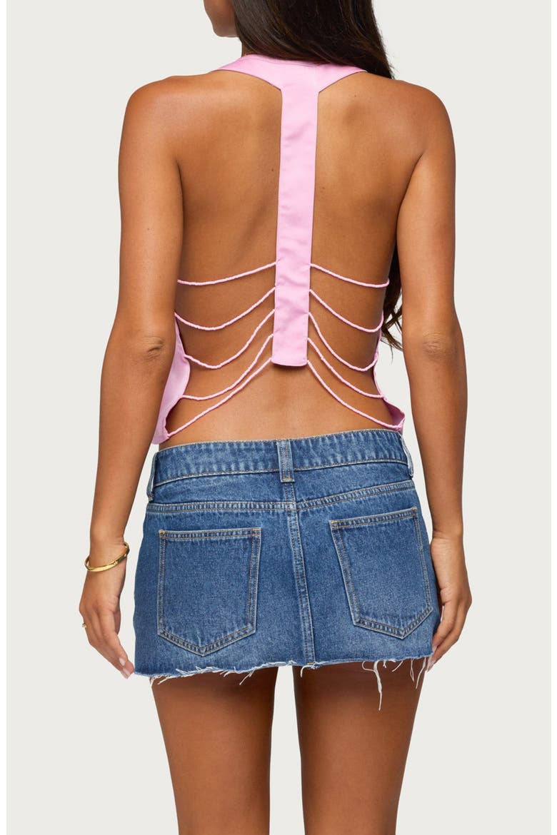 Backless Satin Effect Tank Top, Alternate, color, PINK
