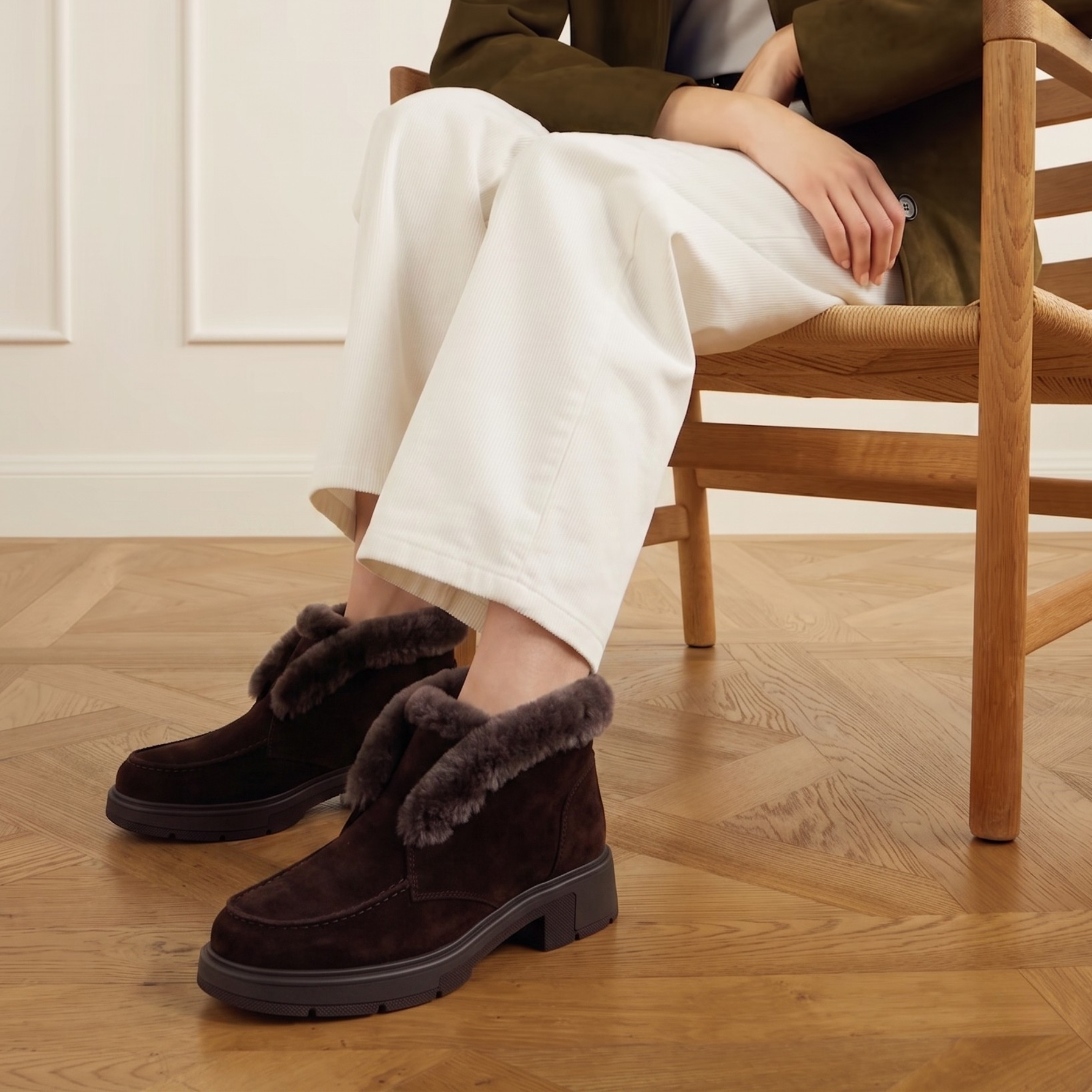 Meredith Suede Shearling Ankle Boot, Alternate, color, Brown
