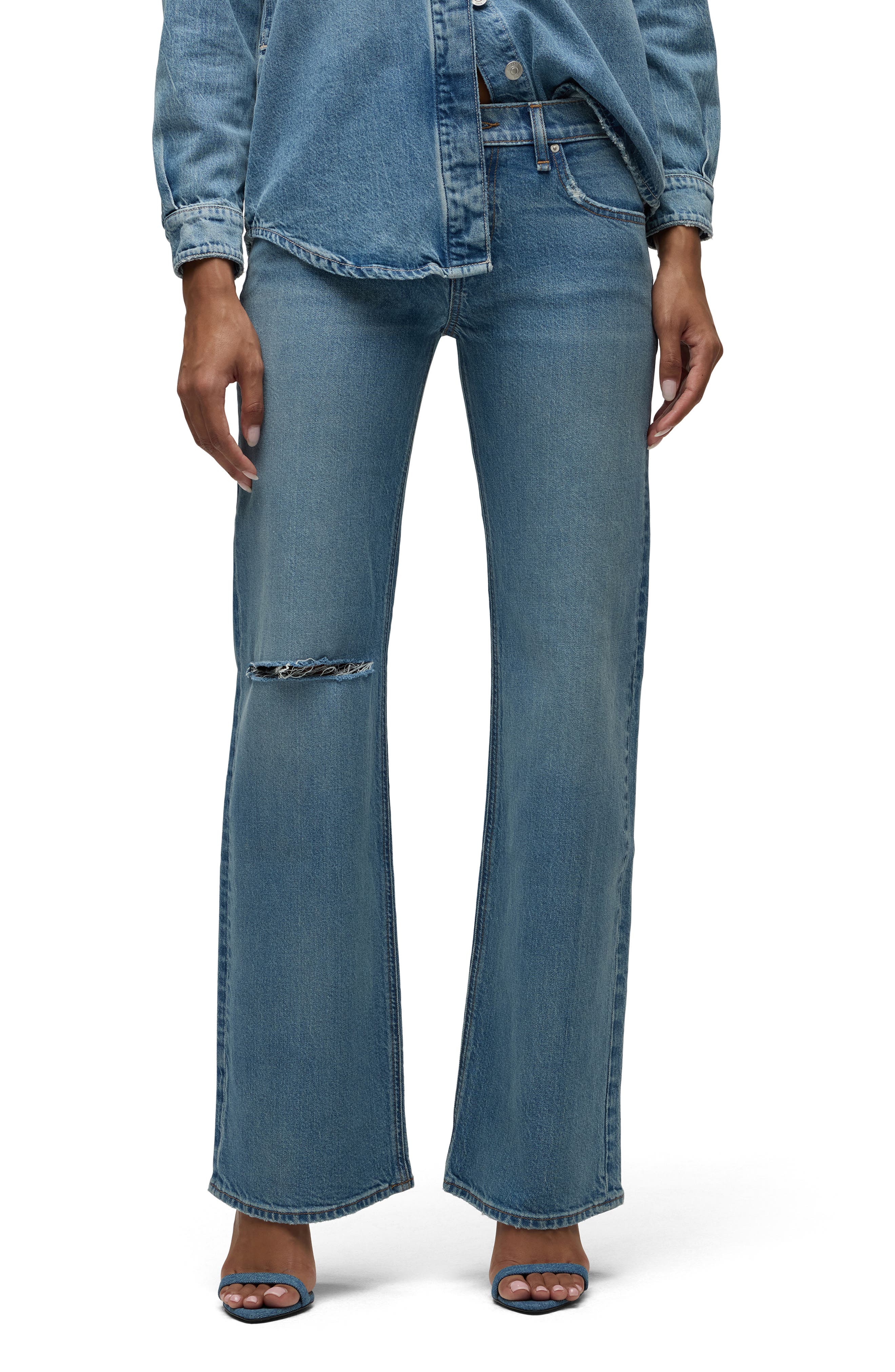 Hudson Jeans Kelli Ripped Low Rise Loose Straight Leg Jeans