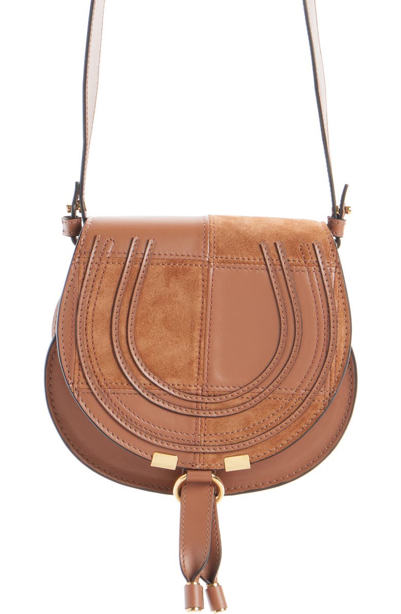 Chloé Marcie Leather & Suede Patchwork Crossbody Bag, Main, color, Dusty Tan
