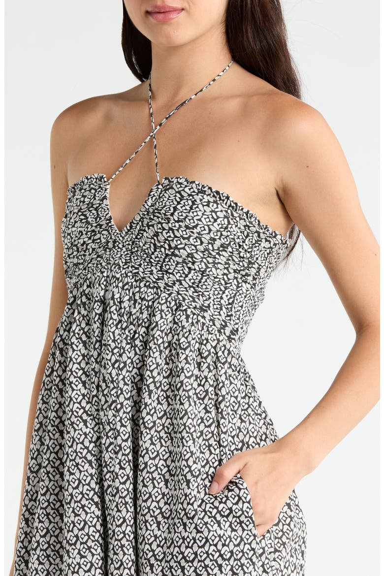 Strapless Border Print Tiered Maxi Dress, Alternate, color, BLACK ZINA
