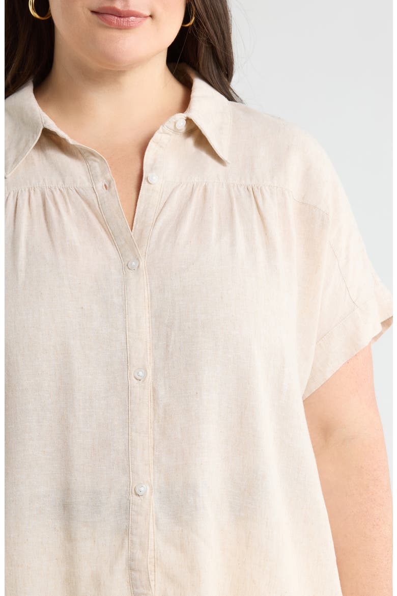 Linen Blend Button-Up Shirt, Alternate, color, FLAX
