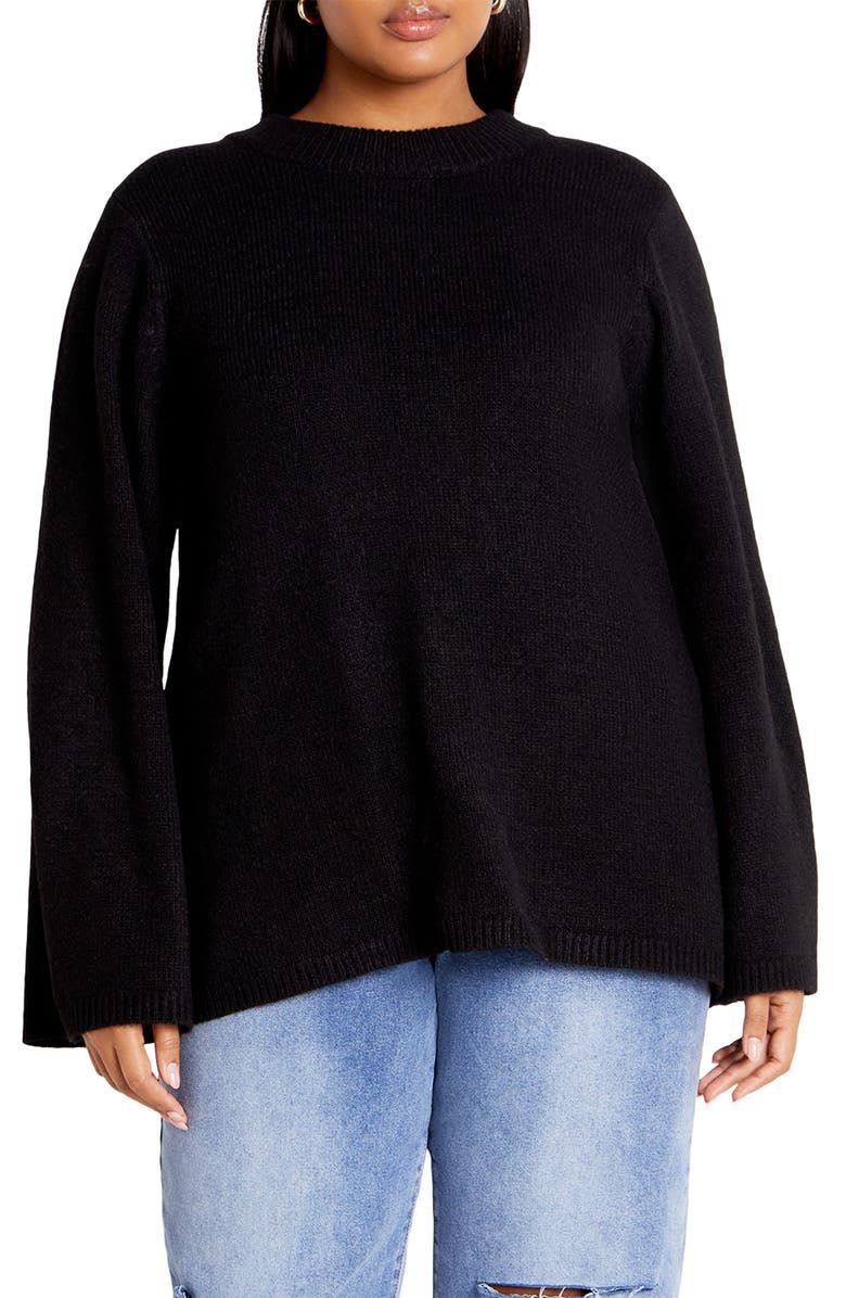 City Chic Bow Back Bell Sleeve Sweater, Main, color, 