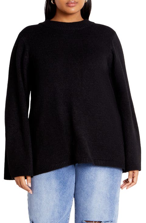 売れ筋商品|||シティーシック ニット&セーター アウター レディース Plus Size  Sweater Black ニット セーター ロング[品番：HHHW0004461]｜HUG.U（ハグユー