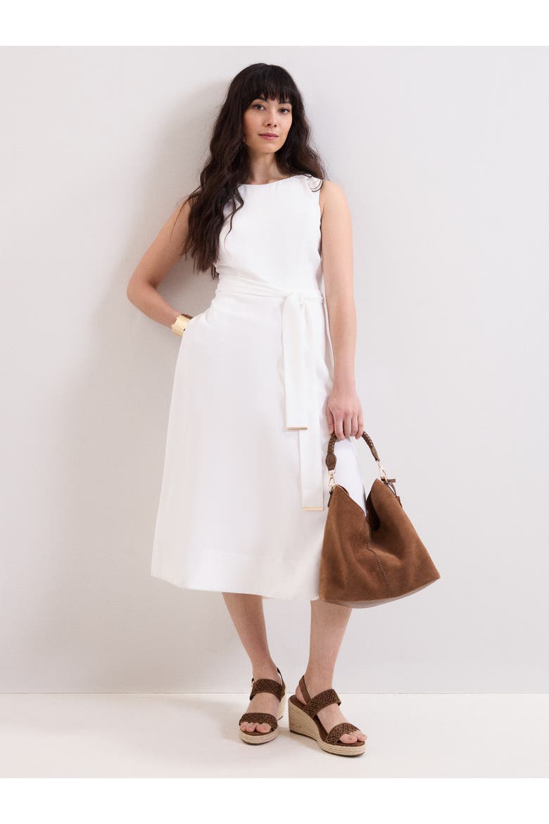 Marta Tie Belt Midi Dress, Main, color, White